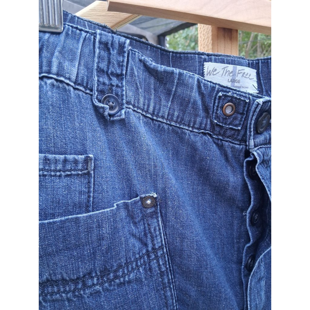 We The Free Blue Wide Leg Elastic Waistband Utility Cargo Jeans Large - Picture 5 of 13